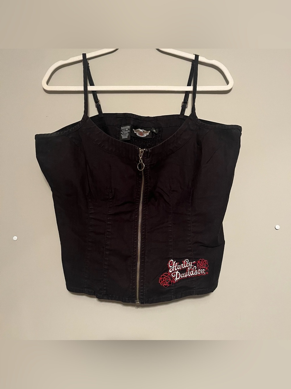 Harley Davidson Black Corset Bustier Embroidery Biker Halter Top Y2K Size XL